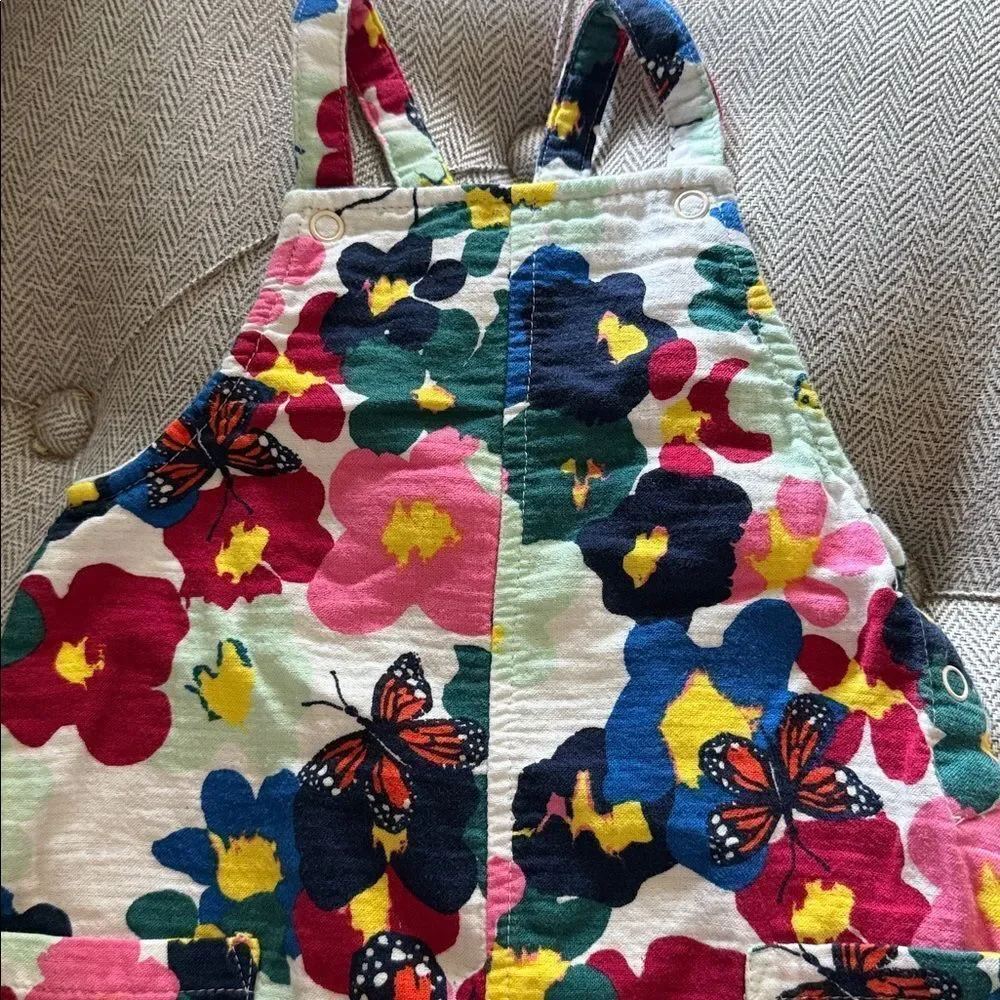 CRISTINA MARTINEZ KIDS' FLORAL ORGANIC COTTON OVERALLS IN IVORY MONARCH FLOWERS